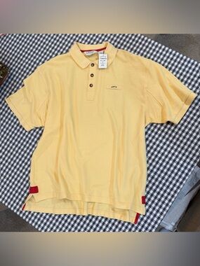 NWT Men’s Orvis Short Sleeve Yellow Polo with Red Trim accent 100% Cotton Sz XL